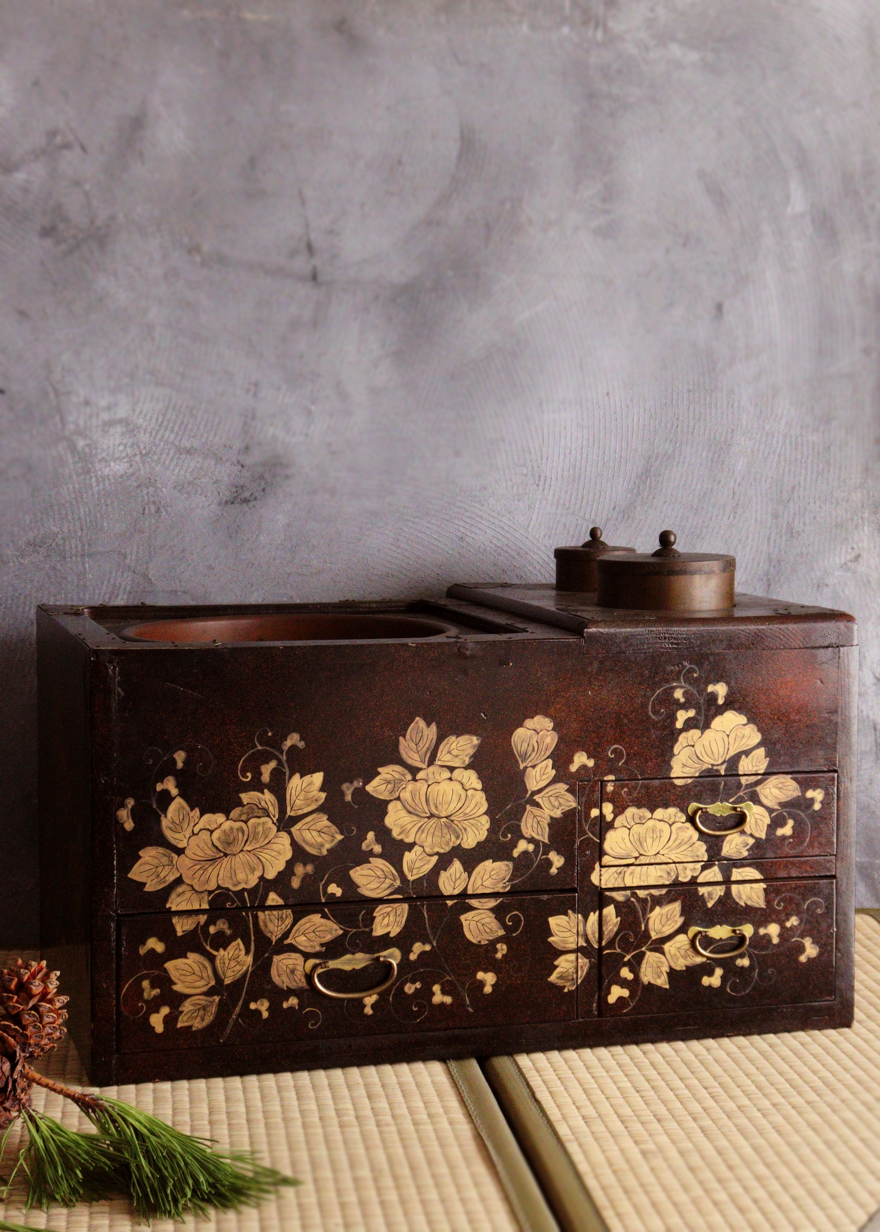 蒔絵長火鉢　梨地　手あぶり　蒔絵火鉢　卓上火鉢　煎茶　風炉　