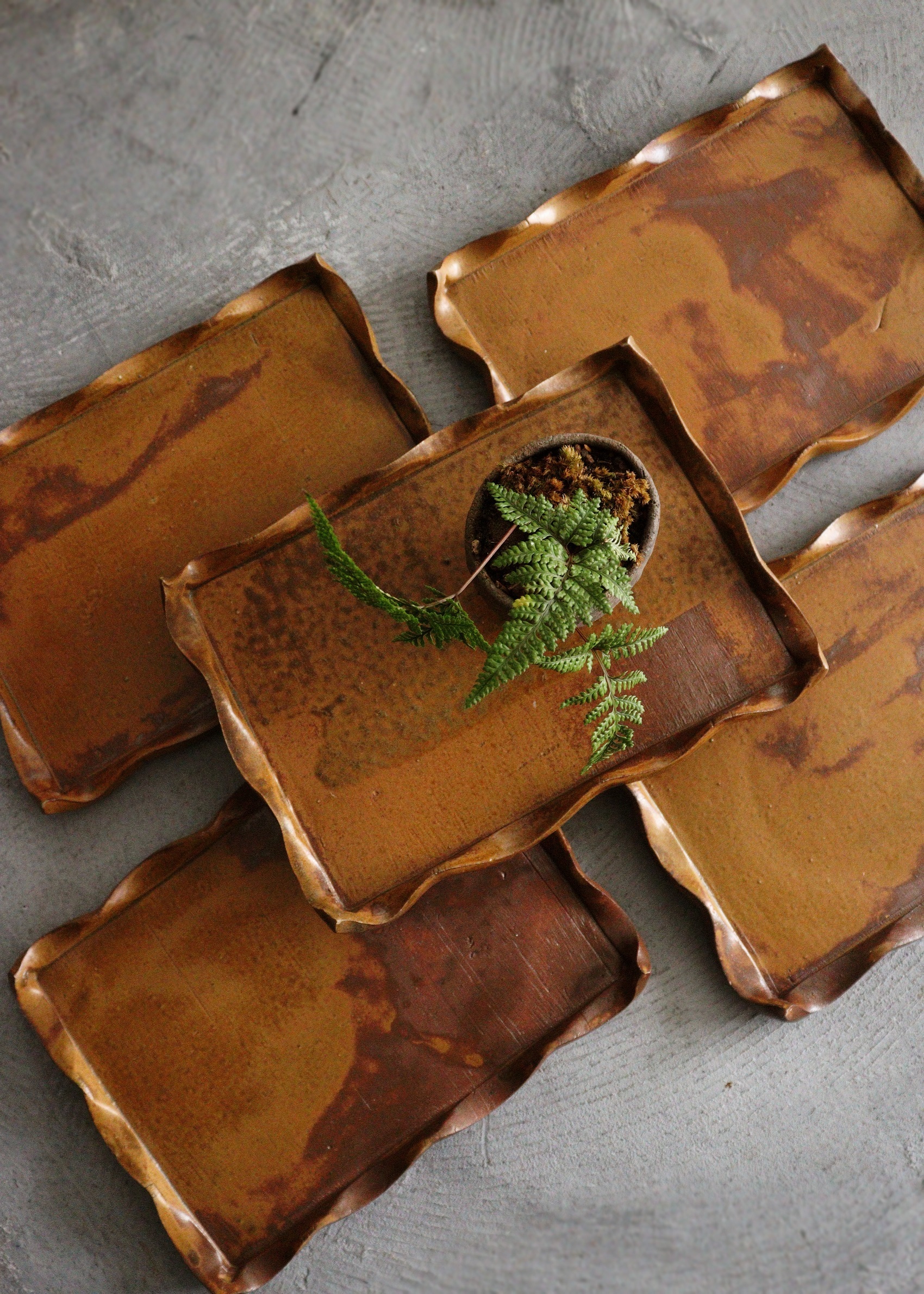 波縁板皿　備前陶板　トレー　陶板　角皿　五枚組