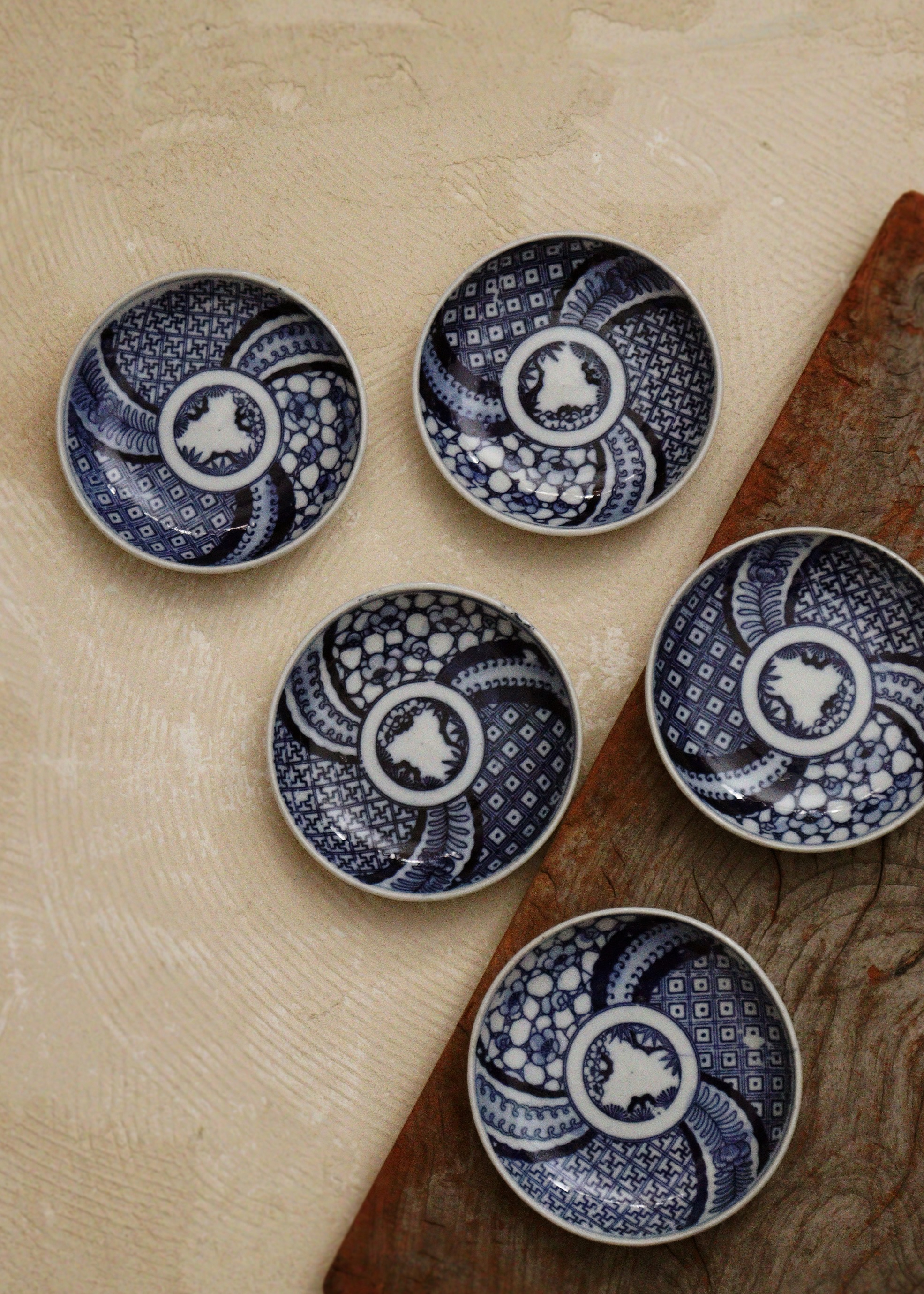 染付け印判小皿 手塩皿 和食器 和骨董 染付 五枚組 13cmAntique Sam's Collection
