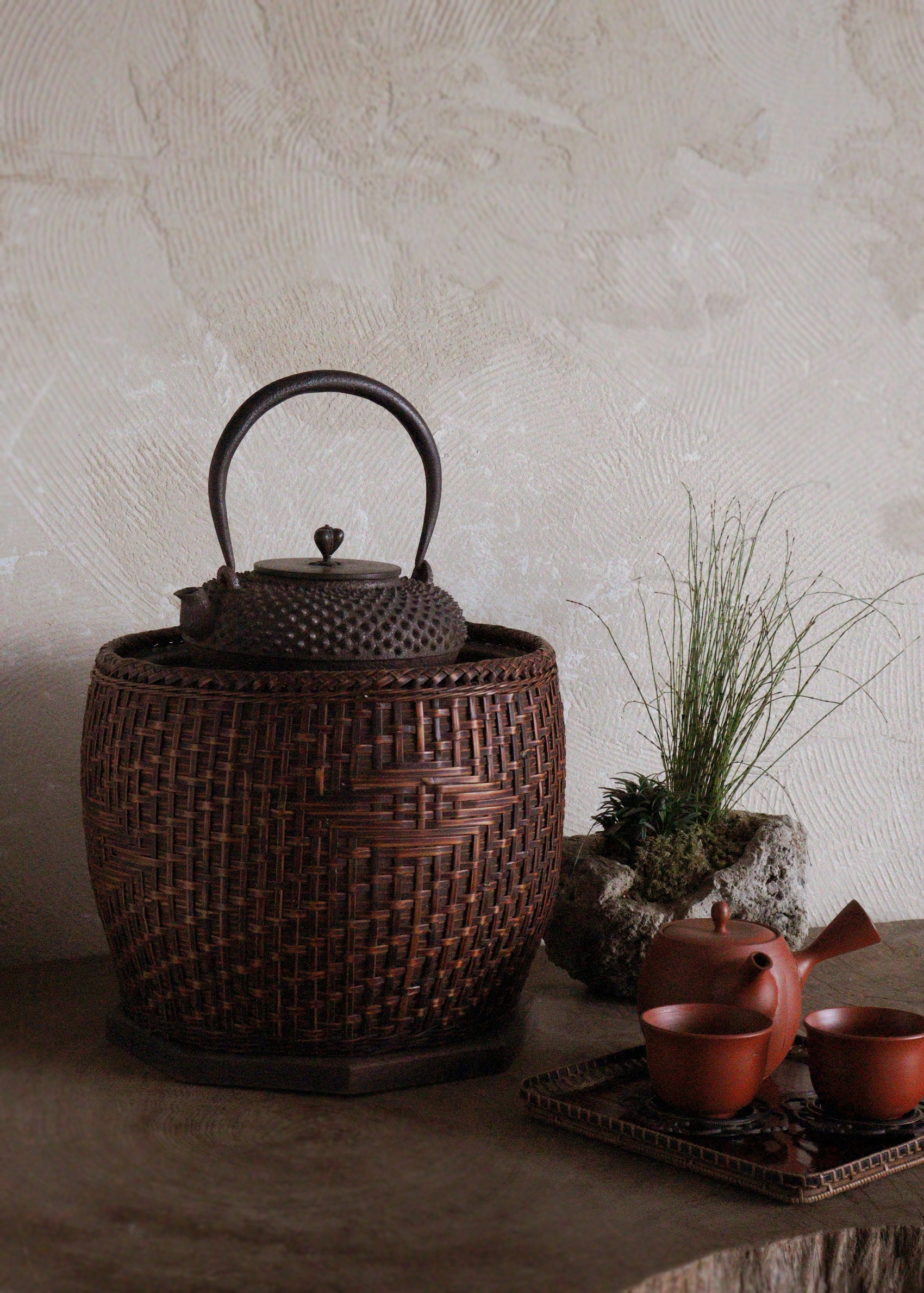 竹籠陶製火鉢 手あぶり 民具 木製火鉢 卓上火鉢 古家具 風炉 民藝 煎茶道具