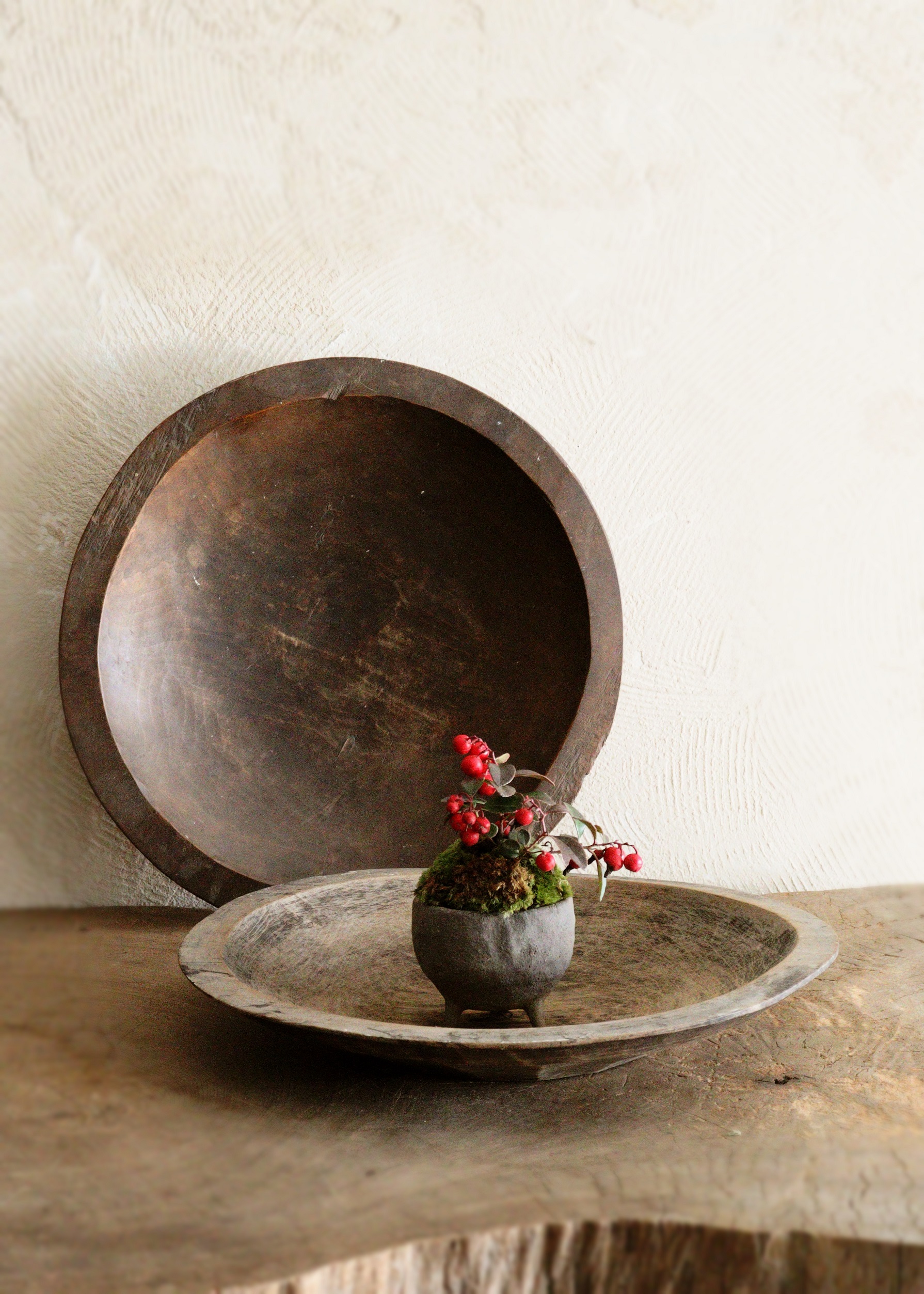 繭皿 アンティーク 民芸 手仕事 民藝 木皿 丸盆 320m