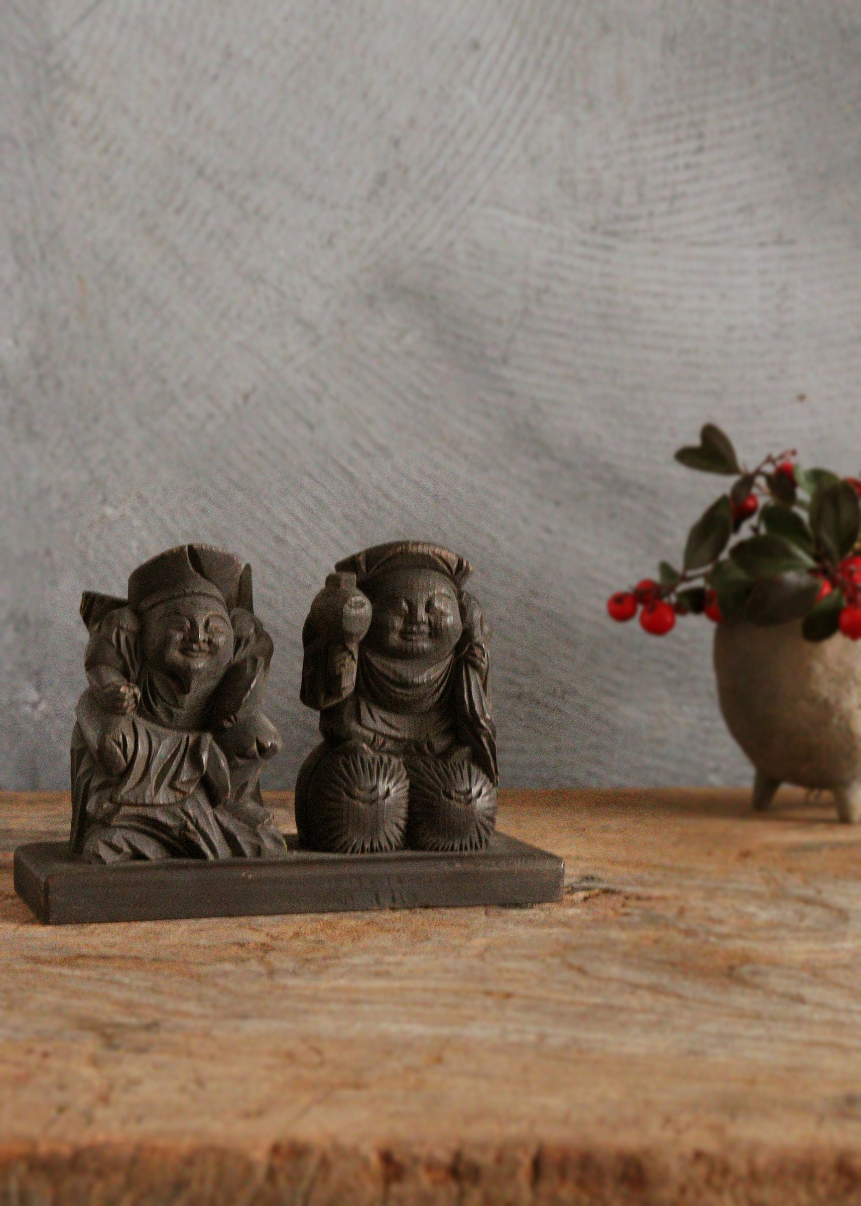 恵比寿大黒像　木彫　木彫仏　小仏