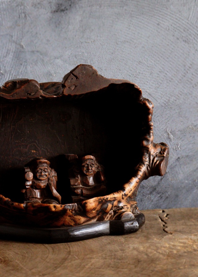 木の瘤厨子入り恵比寿大黒像 木彫 民藝 厨子 木彫仏