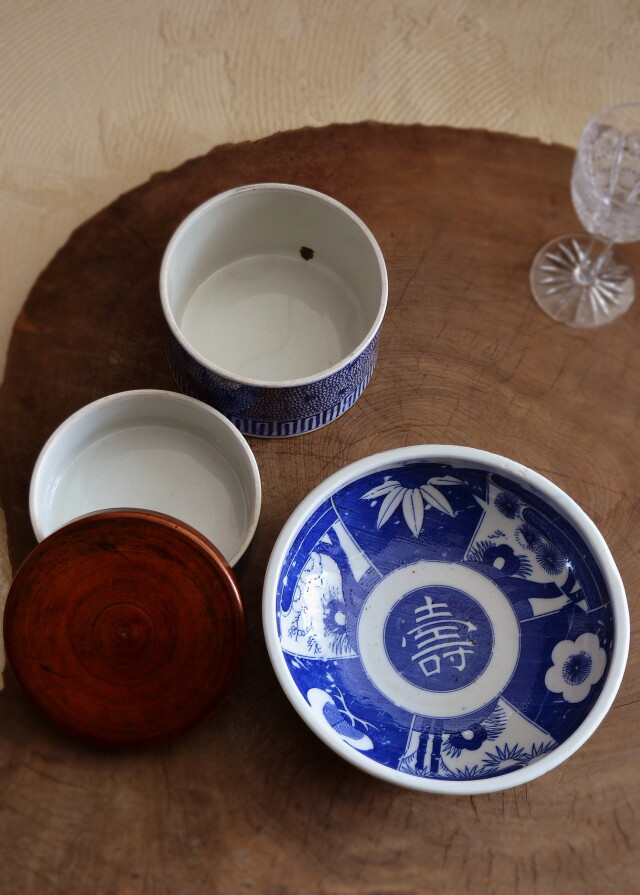 染付印判松竹梅見込寿紋鉢　和食器　和骨董　1