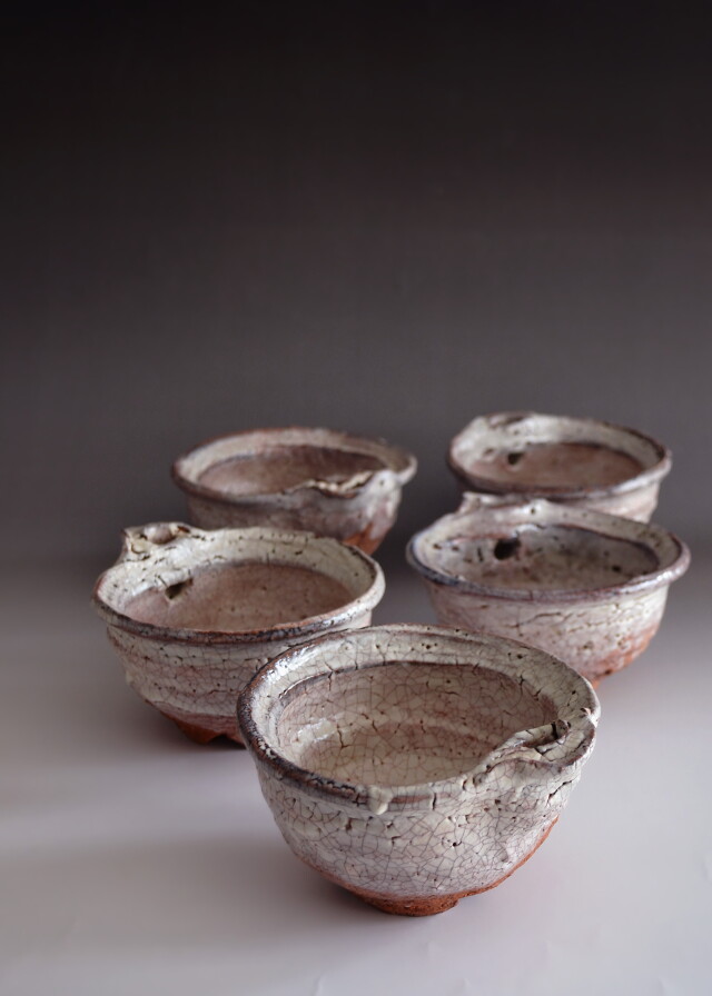 萩焼片口向付五客組　宇田川抱青作　茶道具