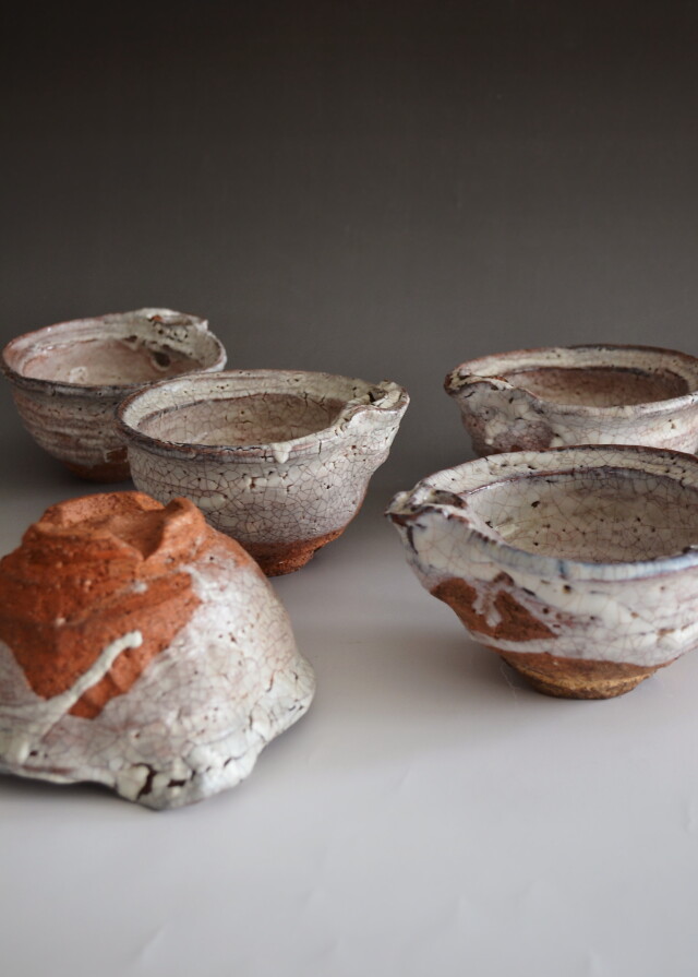 萩焼片口向付五客組　宇田川抱青作　茶道具