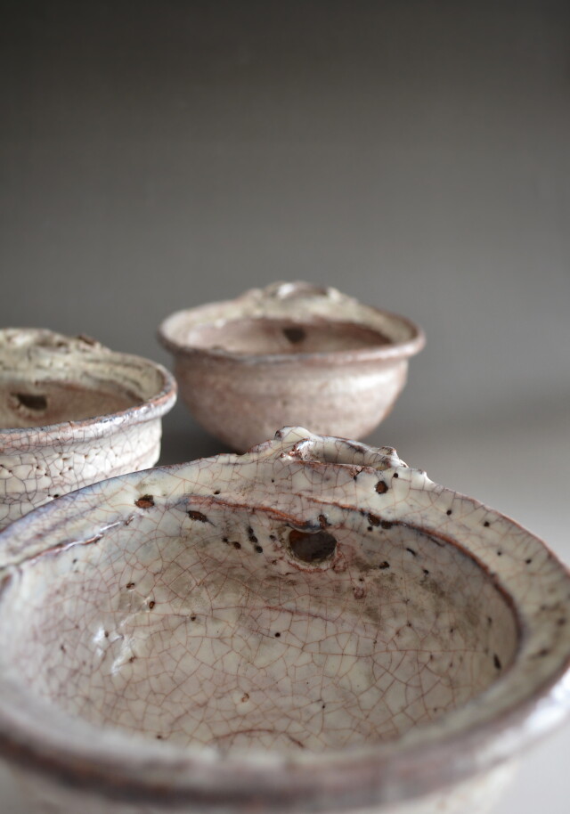 萩焼片口向付五客組 宇田川抱青作 Antique Sam's Collection