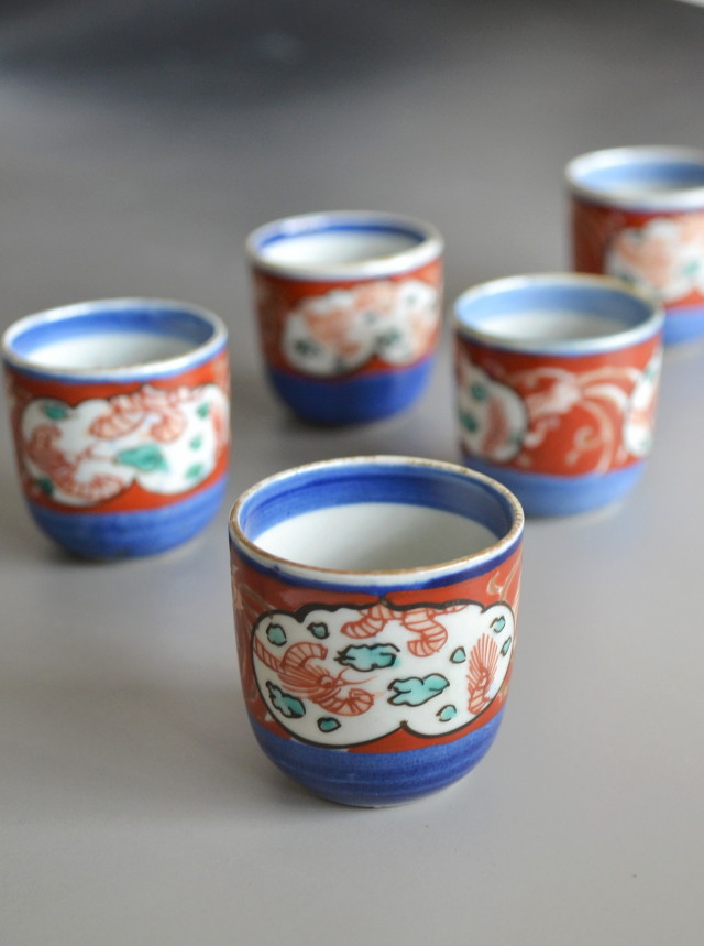 色絵海老紋様　のぞき猪口５客組