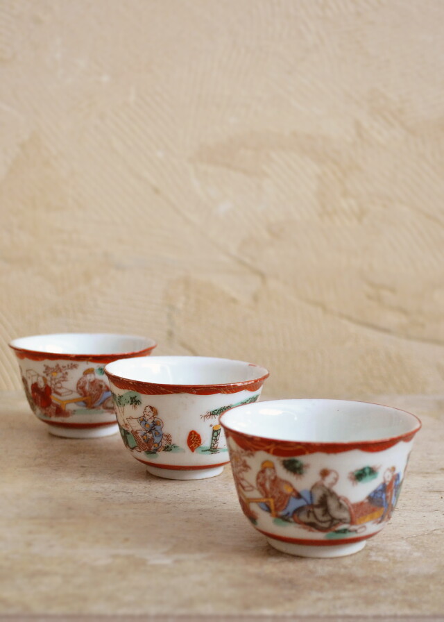 九谷湯冷まし煎茶茶碗3客セット 煎茶道具 小鉢 向付 色絵 和食器