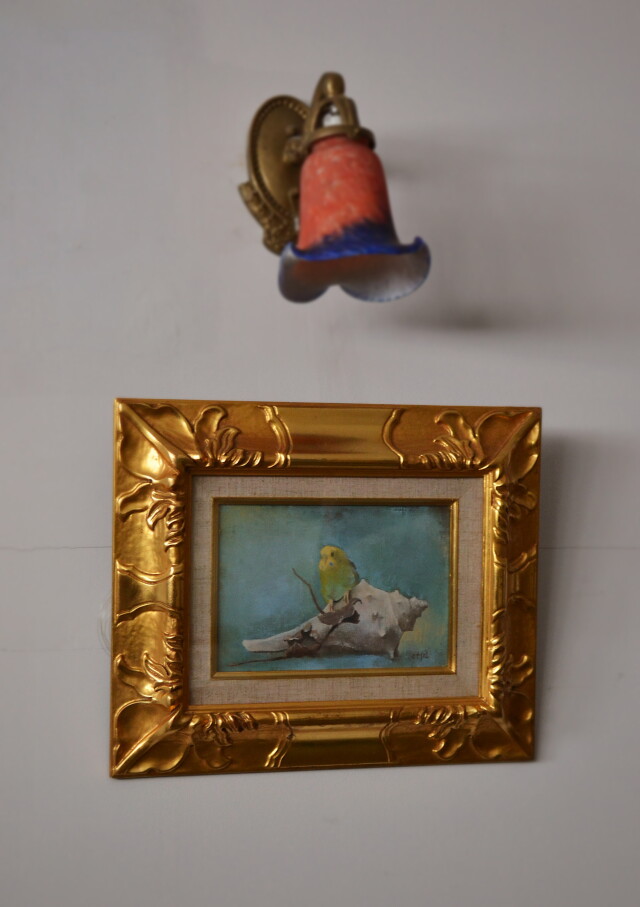 小鳥と貝と枯葉」 五百住乙人画 Antique Sam's Collection