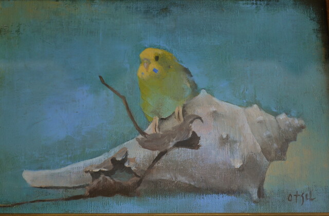 小鳥と貝と枯葉」 五百住乙人画 Antique Sam's Collection