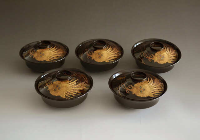 加賀蒔絵漆椀5客 蒔絵椀 漆器 Antique Sam's Collection