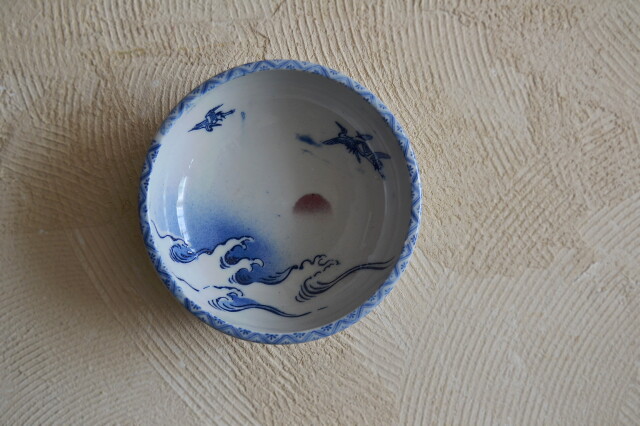 Antique Sam's Collection染付印判日の出鶴紋鉢 1客