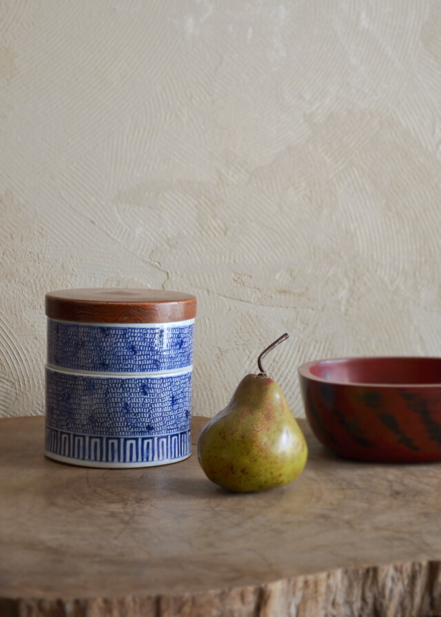 微塵唐草円柱重 キャニスター 木の蓋付 キッチンアイテム 菓子器