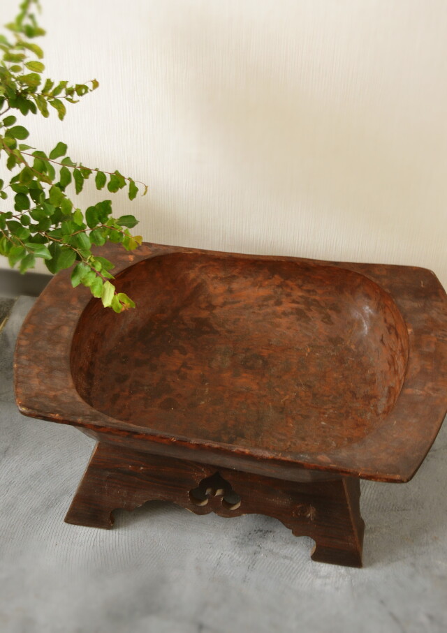 李朝木鉢脚付き 木製捏鉢 民藝 茶卓 ミニテーブル 木鉢 李朝家具