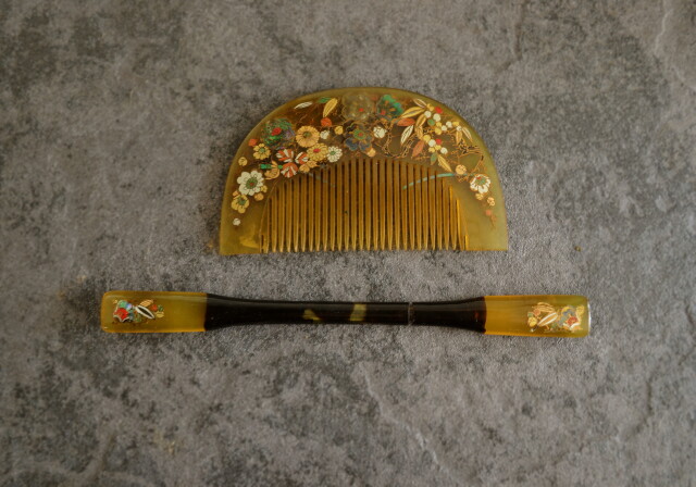 鼈甲 櫛と簪のセット 鼈甲螺鈿簪笄セット Antique Sam's Collection