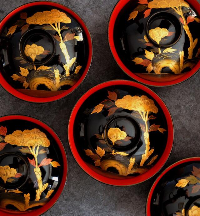 時代蒔絵椀　五客