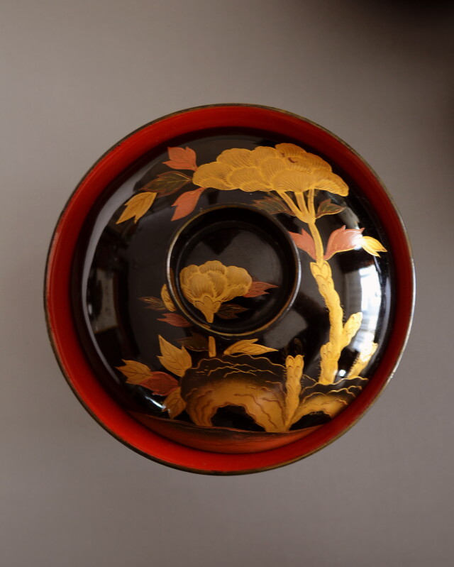 時代蒔絵椀 5客組 牡丹紋様縁起物 Antique Sam's Collection