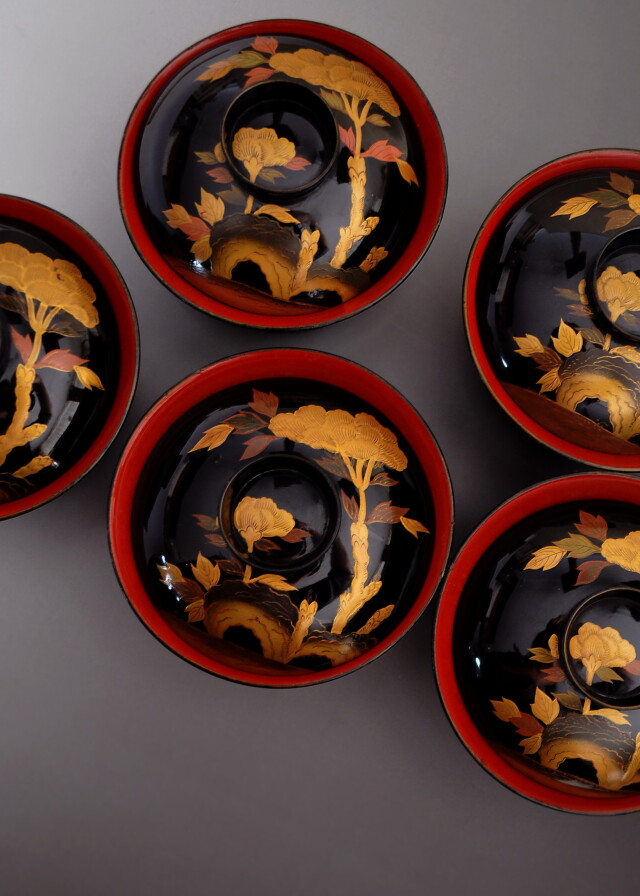 時代蒔絵椀　五客