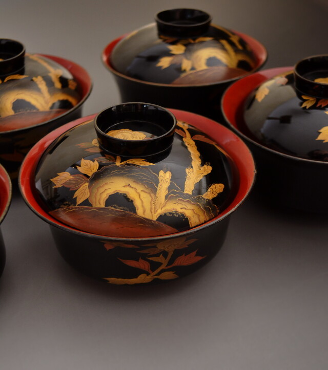 時代蒔絵椀　五客