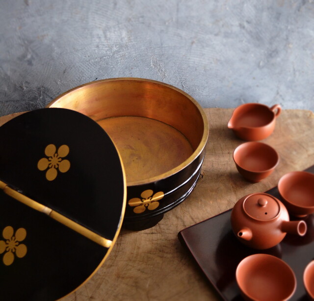 蒔絵漆器　水盥　蓋付盥　骨董　蒔絵　化粧盥　茶櫃　茶盤