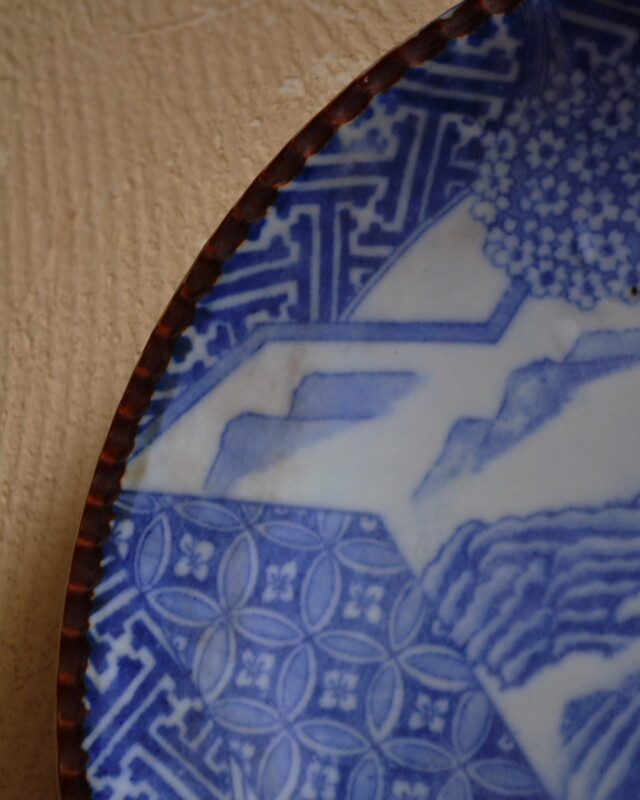 印判染付大皿 花風鈴図 A290mm B315mm 大皿 オードブル皿 飾り皿