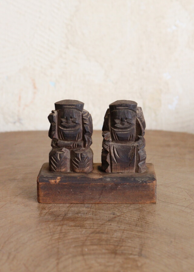 小さな恵比寿大黒像 木彫 福神様 豆仏 Antique Sam's Collection