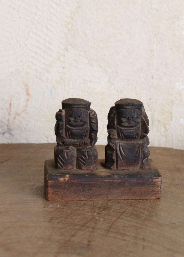 小さな恵比寿大黒像　木彫　福神様