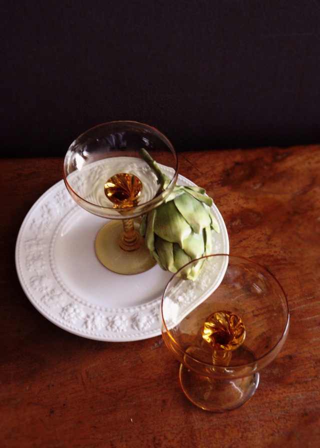 クープグラス　ツイストステムグラス　2客　アンバー　洋食器　