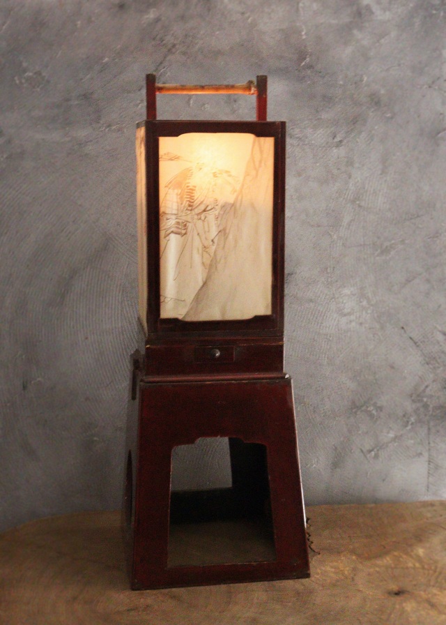 春慶塗二部式行燈　水谷百碩[高砂図]行燈　行灯　灯篭　灯もの　和風照明　照明　古道具　民具