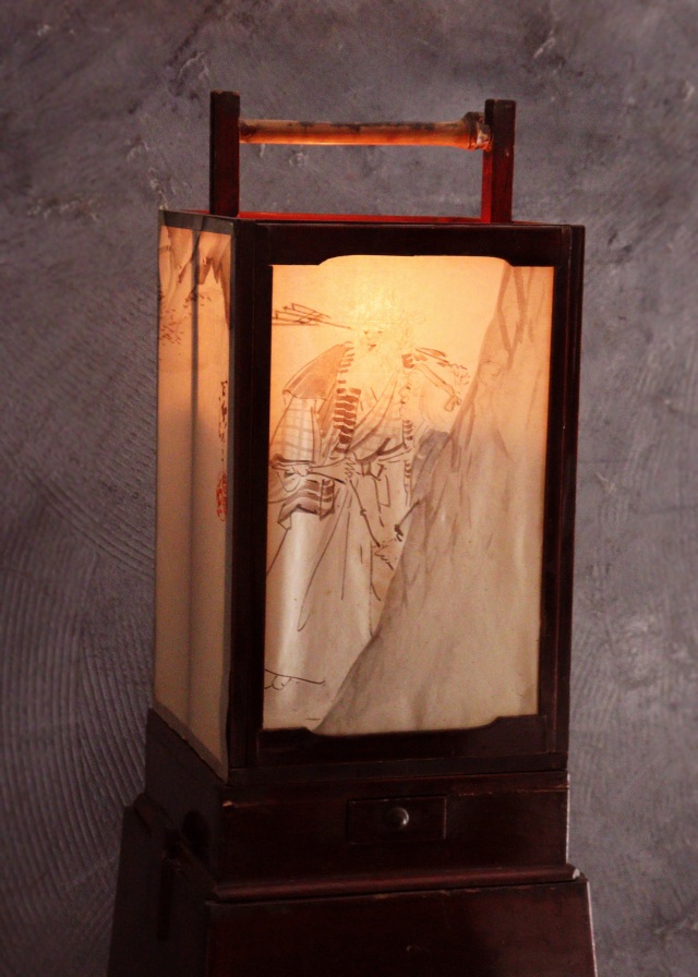 春慶塗二部式行燈　水谷百碩[高砂図]行燈　行灯　灯篭　灯もの　和風照明　照明　古道具　民具