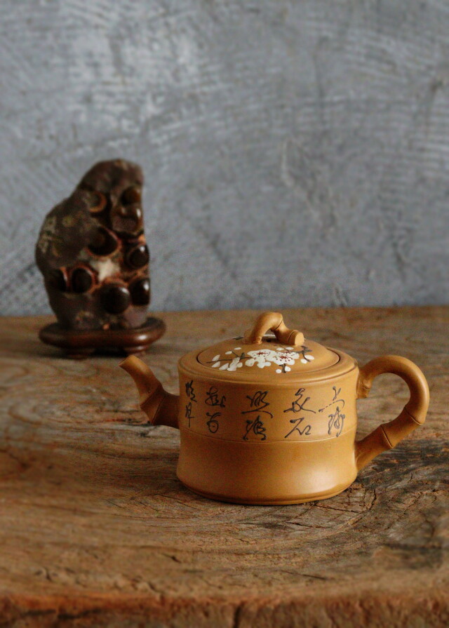 小急須 孟志堅作 茶器 中国茶 煎茶器 急須 茶注 茶壷 竹節 梅図 手急須 竹節