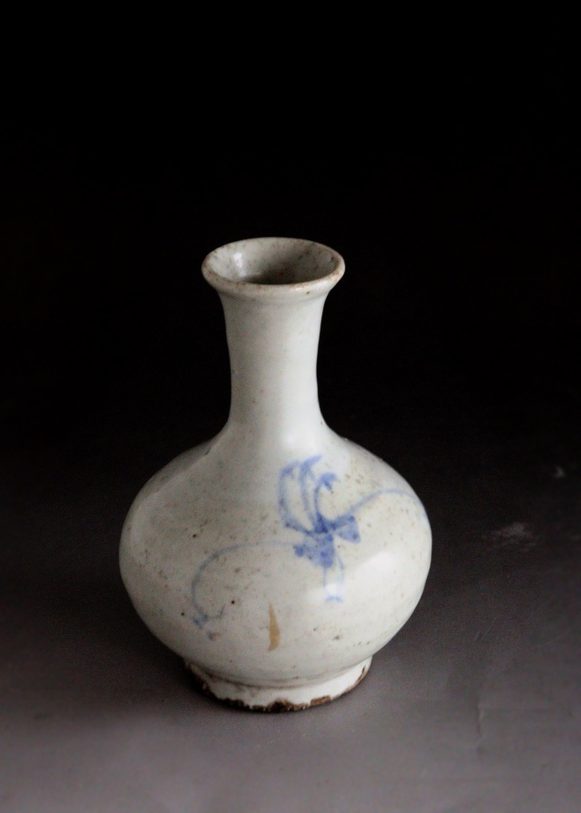 李朝秋草紋青華徳利　青花瓶　花瓶　酒器　壷　小徳利　