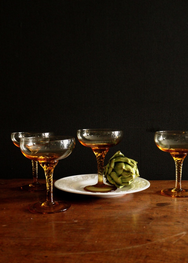 クープグラス　ツイストステムグラス　2客　アンバー　洋食器　