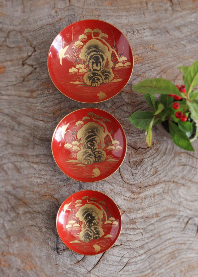 蒔絵三宝　漆皿　漆器　漆盆　酒器　お正月