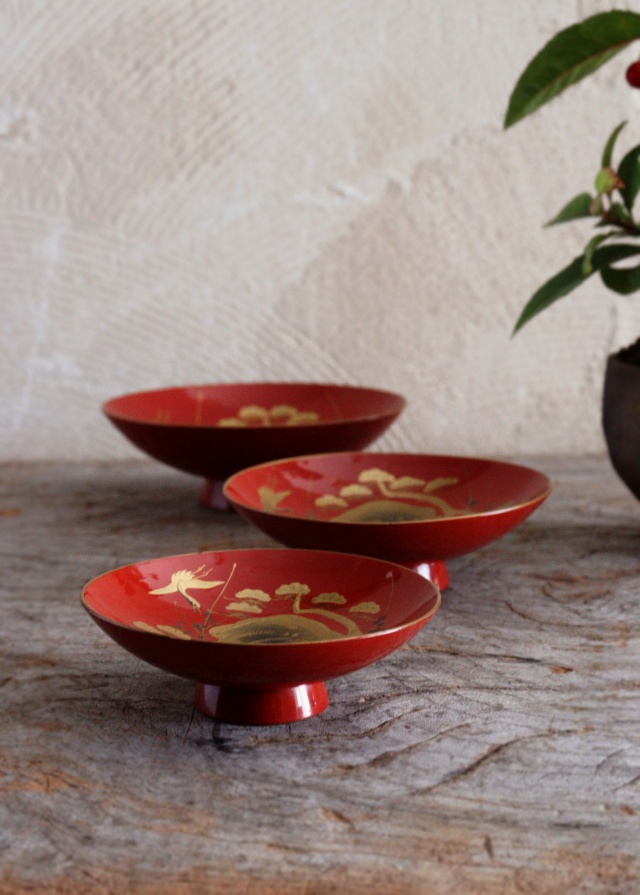 蒔絵三宝　漆皿　漆器　漆盆　酒器　お正月