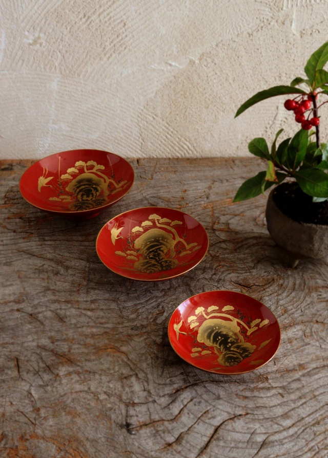 蒔絵三宝　漆皿　漆器　漆盆　酒器　お正月
