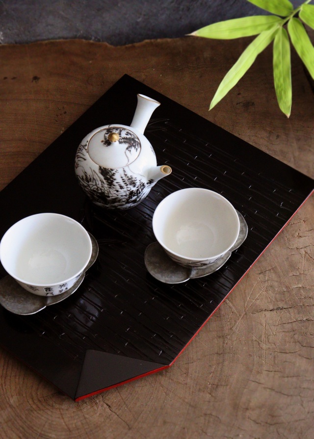 鎌倉彫　竹紋　折敷　お盆　花台　煎茶盆　手仕事　民藝　盆