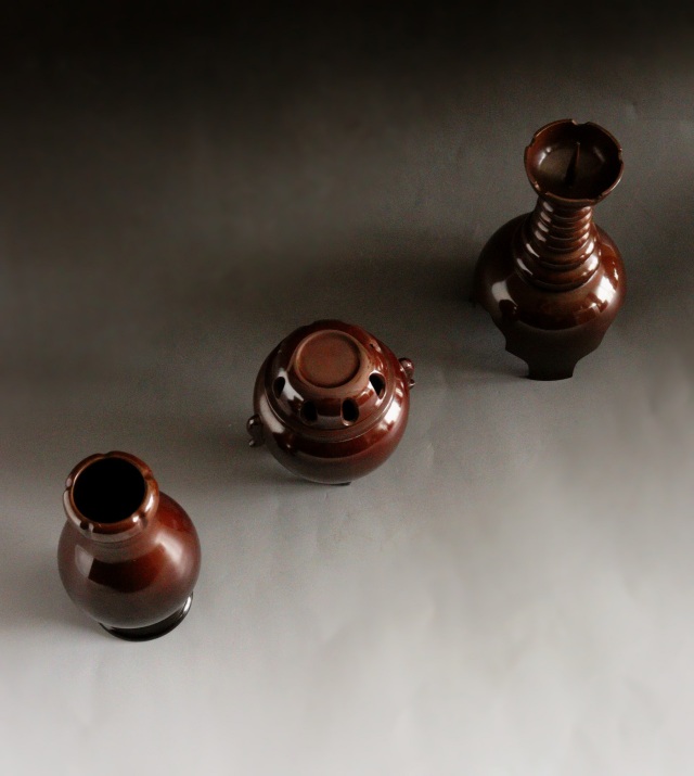 唐銅三具足　金森紹栄作　茶道具　利休忌