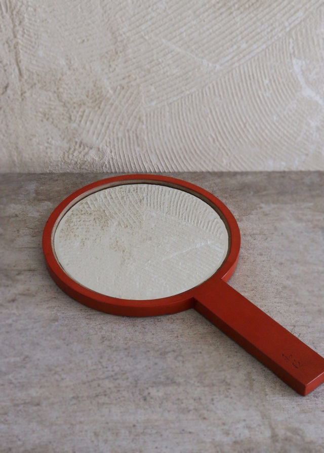 鎌倉彫手鏡　堆朱のような手鏡　花鳥図　手仕事　民藝　朱塗　手鏡