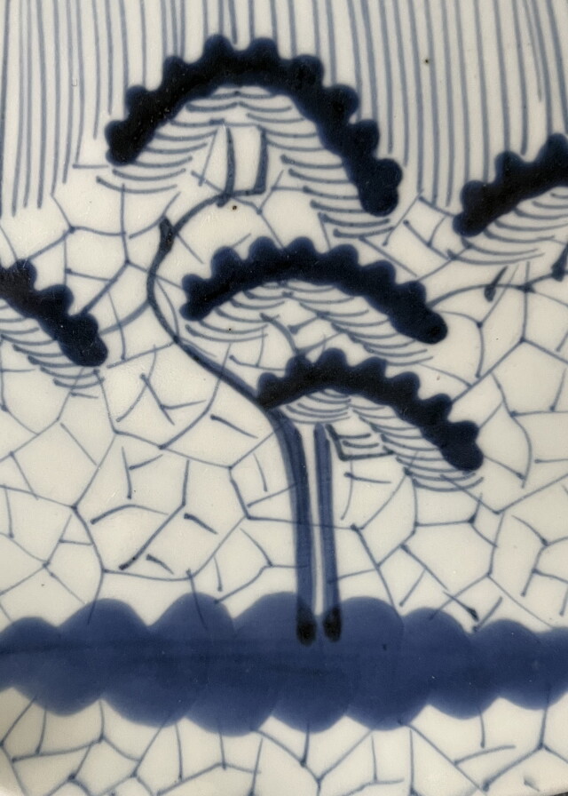 志田窯約３０ｃｍ大皿　氷裂紋富士山図