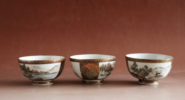 九谷煎茶セット　急須　湯冷まし　煎茶茶碗3客セット　煎茶道具　小鉢　向付　色絵　和食器