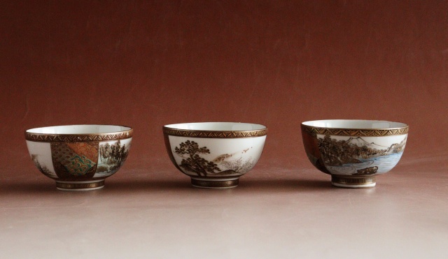 九谷煎茶セット　急須　湯冷まし　煎茶茶碗3客セット　煎茶道具　小鉢　向付　色絵　和食器