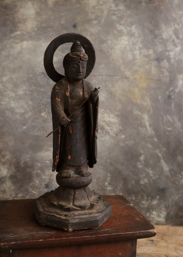 山伏大円作　観音菩薩像　小仏 仏像  時代仏 　骨董　仏教美術　古仏　木彫仏　仏師