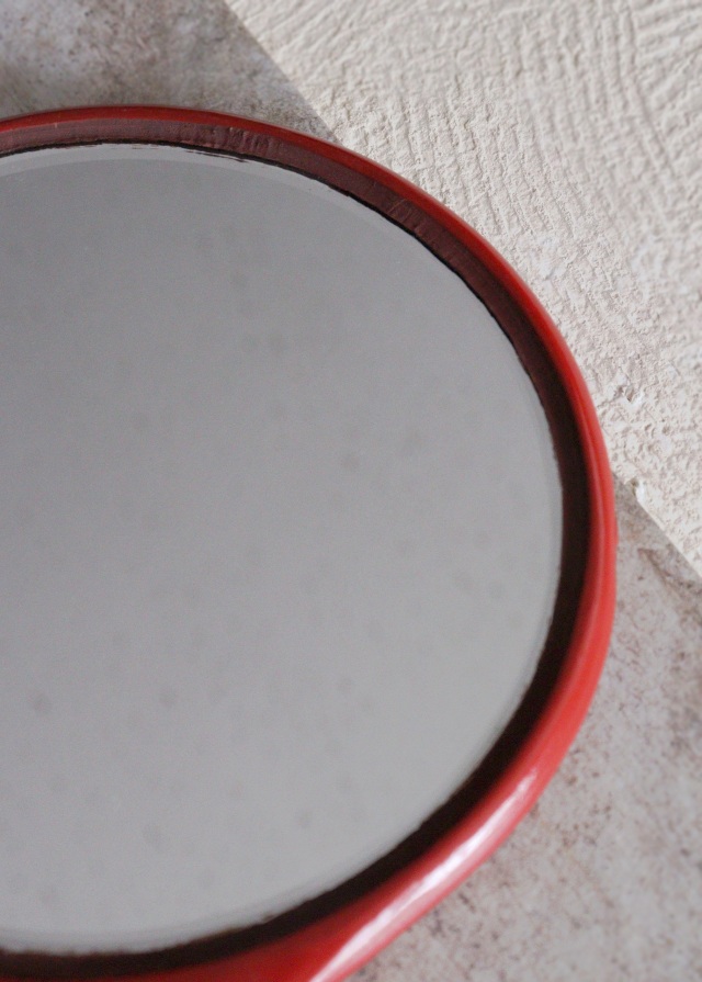 鎌倉彫手鏡　カサブランカ紋様　手仕事　民藝