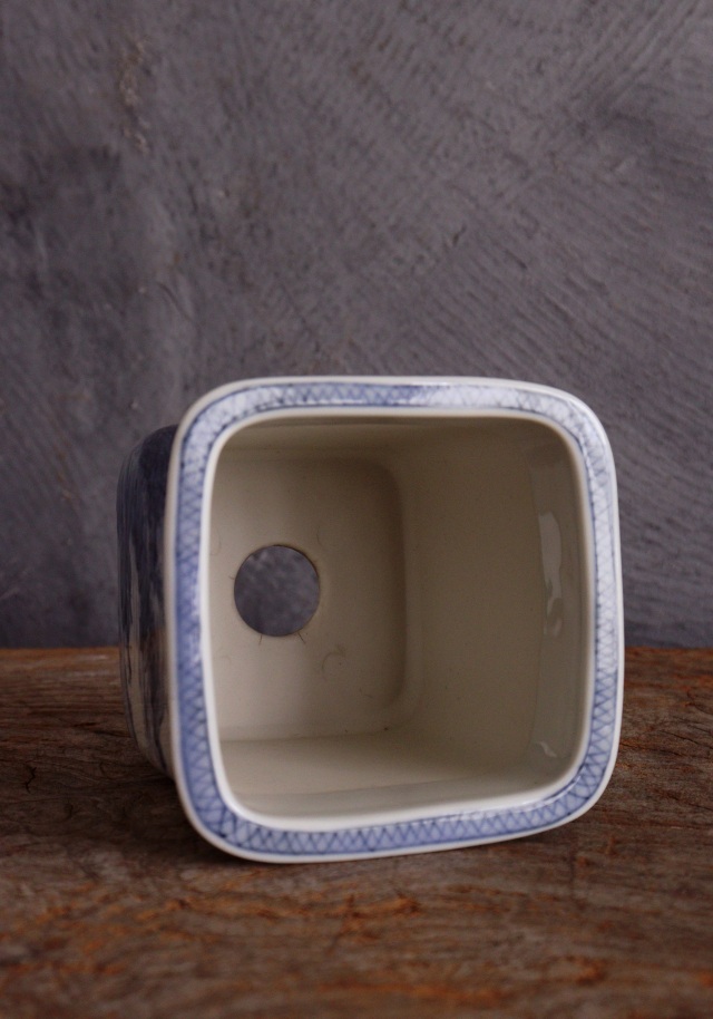 九谷名工　山本長左作 　藍九谷　 染付　 植木鉢　 盆栽鉢 　筆筒