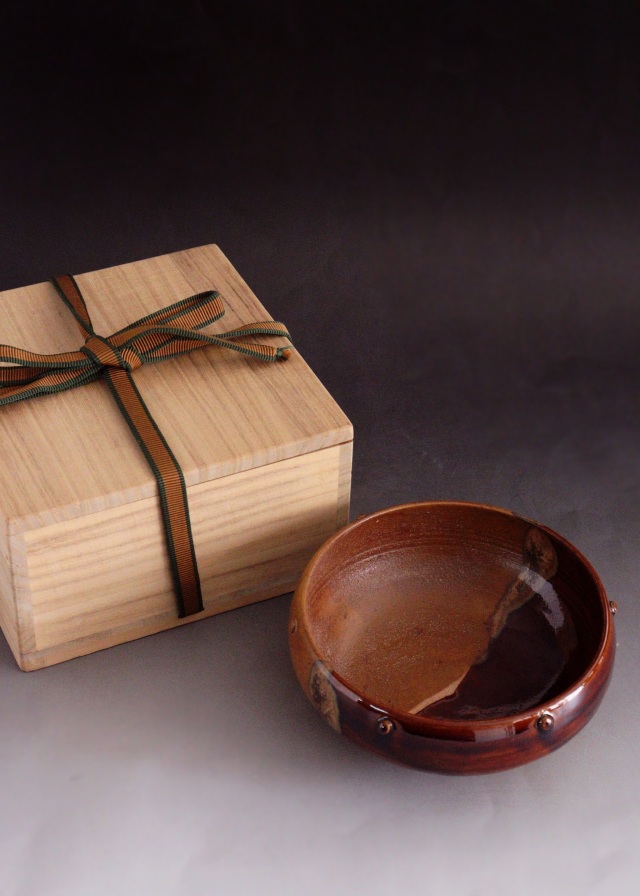 茶道具　松古窯佐久間勝山作　高取擂座灰器　茶会　作家物　共箱