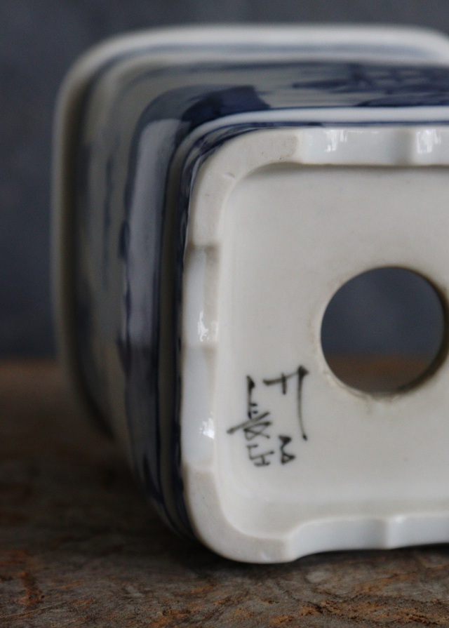 盆栽鉢　九谷染付 九谷名工 山本長左作 藍九谷 染付 植木鉢 盆栽鉢 筆筒 Sam's Collection