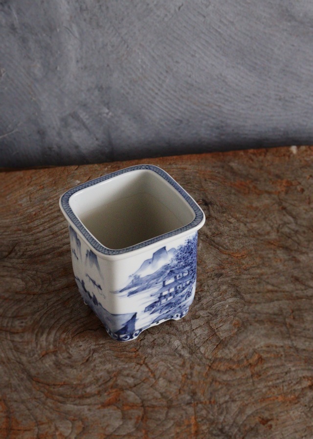 九谷名工 山本長左作 藍九谷 染付 植木鉢 盆栽鉢 筆筒 Sam's Collection