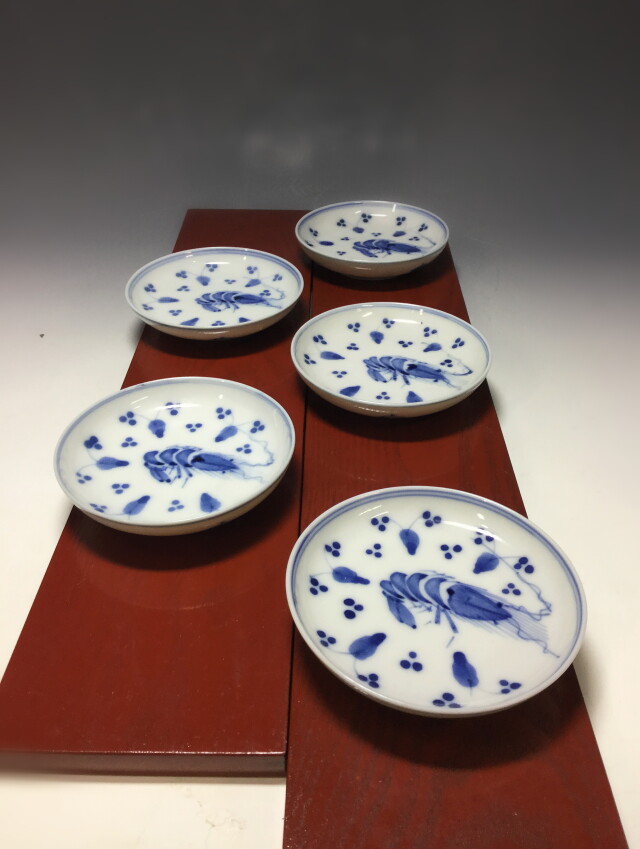 　海老図　皿　五枚組